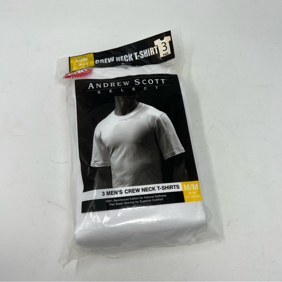 NWT Andrew Scott 3 Pack White Crew Neck Cotton T-Shirts Size Medium - Picture 2 of 3